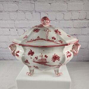 Large Italian Cantagalli Pottery Tureen Pink  Carnation Garofano Centerpiece